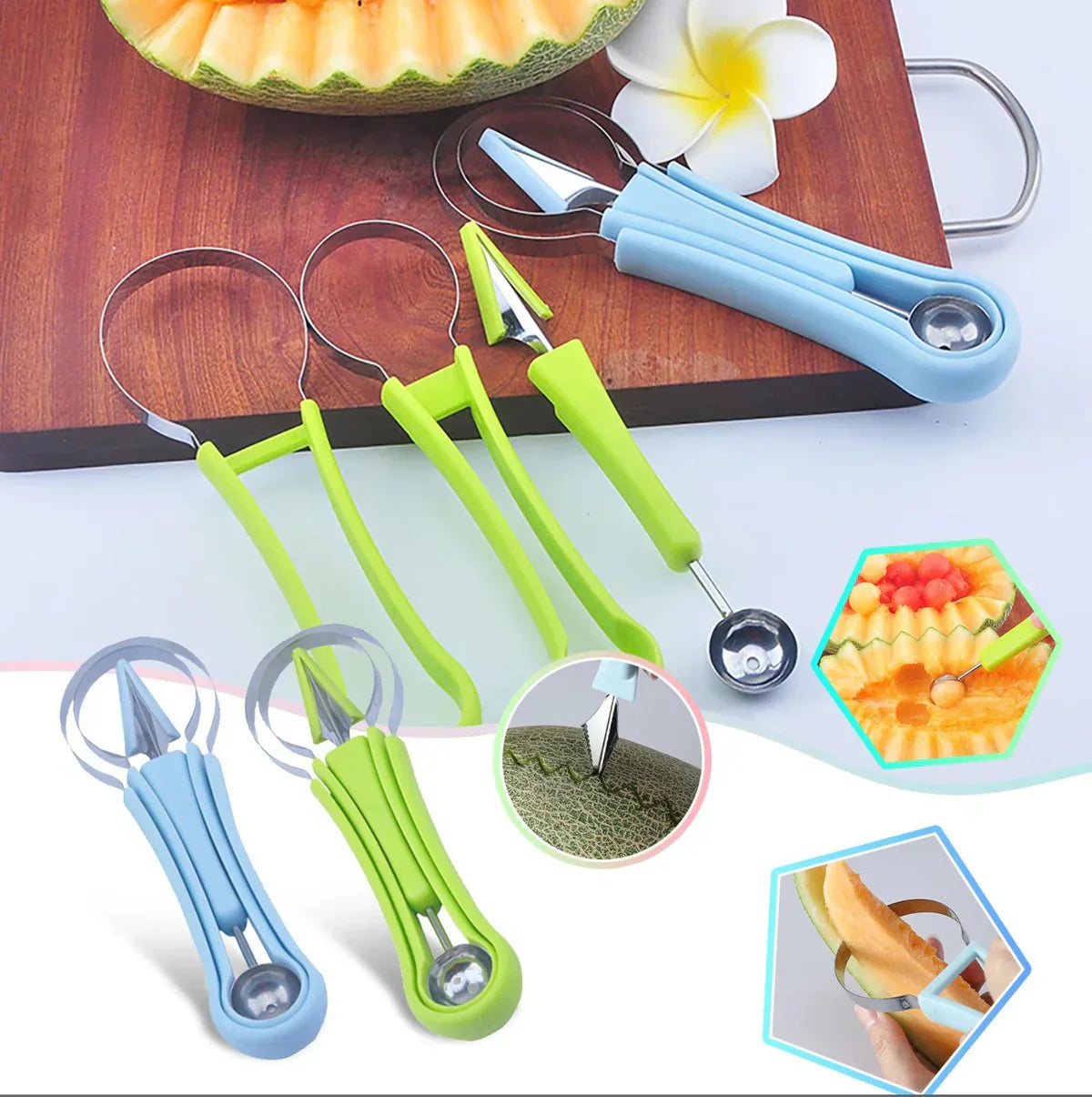 4 In 1 Stainless Steel Fruit Tool Set Carving Knife Fruit