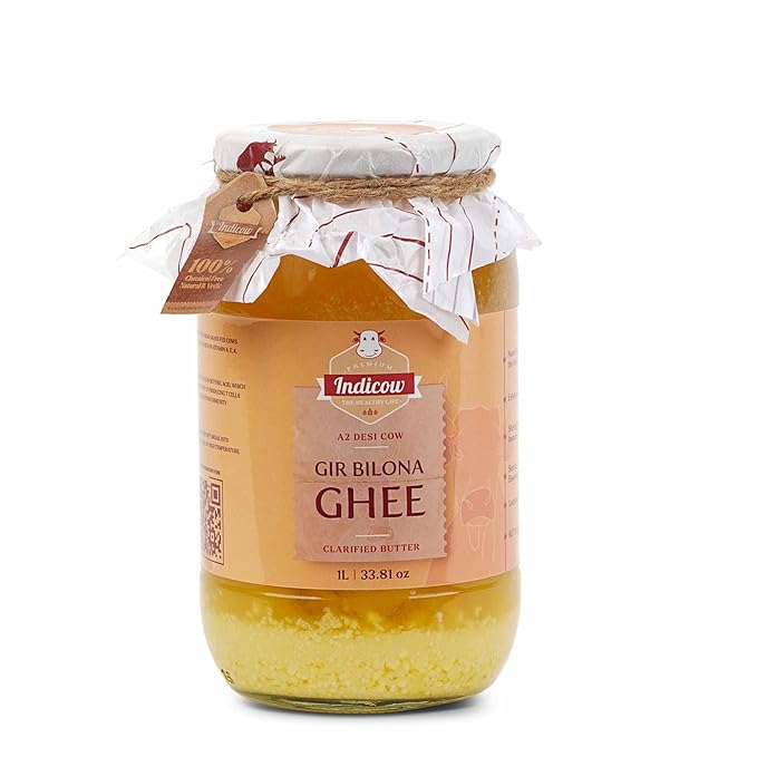 Vedic Ghee Premium A2 Gir Cow Cultured Desi Ghee | Vedic Bilona Two Way Churned | Indian Gir Cow Ghee, Pure A2 Ghee, Natural & Healthy, Non-GMO | Lab Certified (1L)